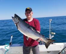 A great Chinook Salmon caught on a Kenosha Charter Boat.